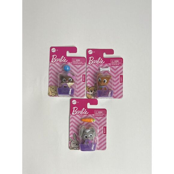 Barbie Pets in Baskets Play Set bunny puppy kitten With Toys Cake Toppers Mattel - Picture 1 of 6
